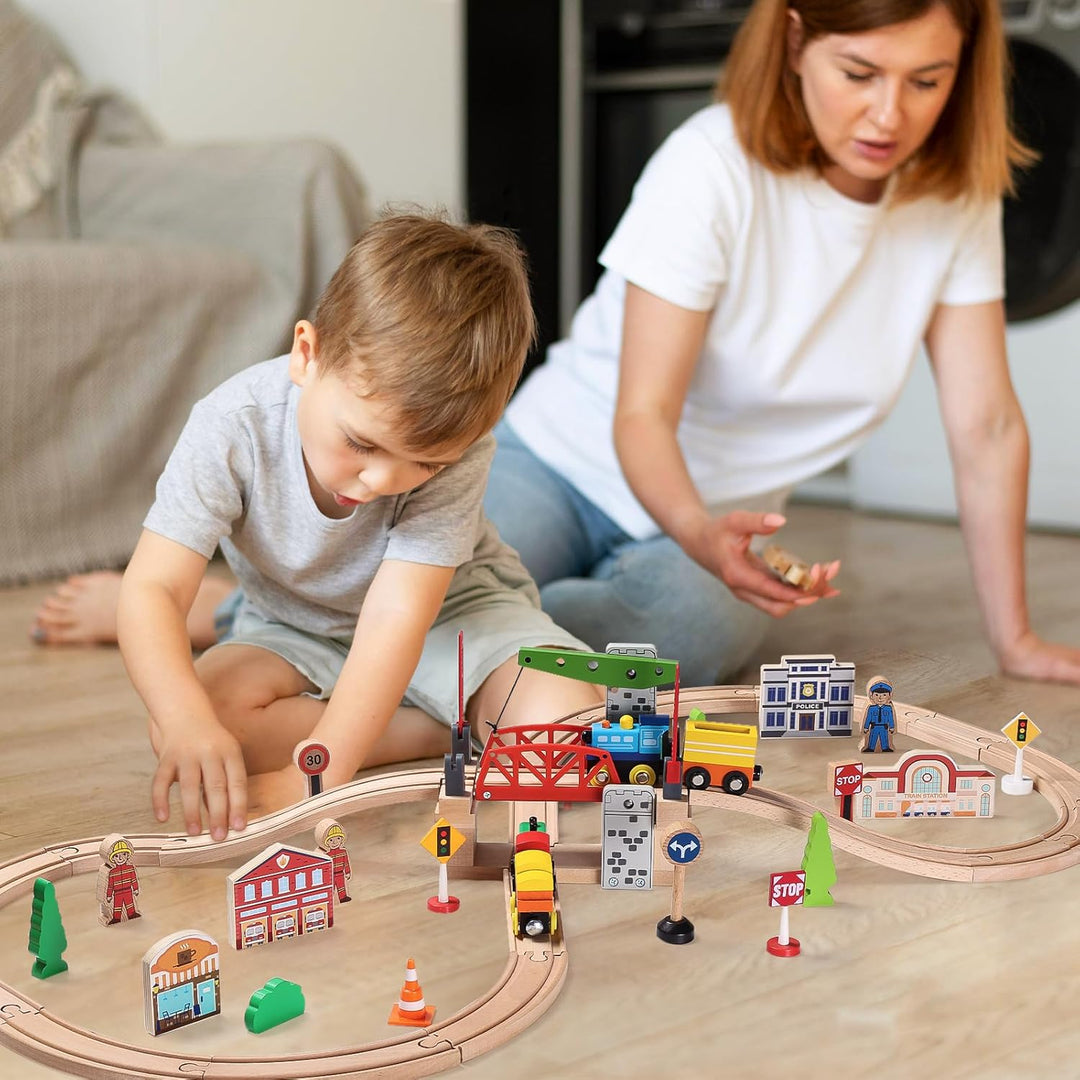 SainSmart Jr. Holzeisenbahn-Set Zubehör, bewegliche Hebebrücke Set mit Gleis für Kinder, kompatibel