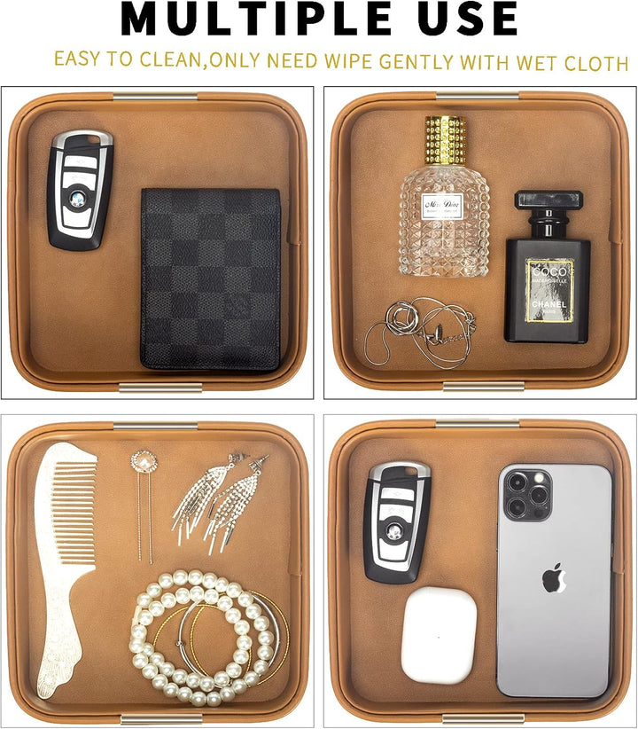 SANZIE Schreibtisch-Organizer aus Leder, Ablage für Schlüssel, Handy, Geldbörse, Münzgeld (orange),