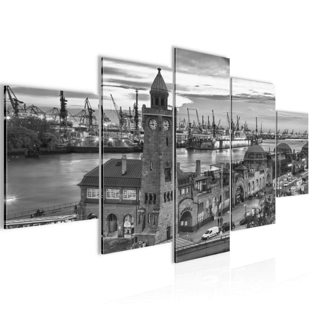Runa Art Wandbilder Hamburg 5 Teilig Bild auf Vlies Leinwand Deko Wohnzimmer Schlafzimmer Hafen Schw