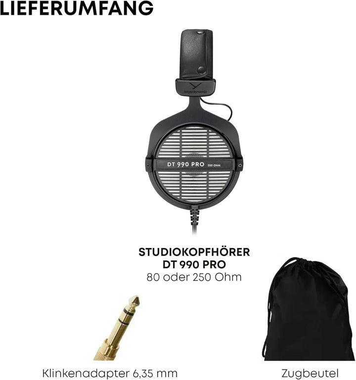 beyerdynamic DT 990 PRO 80 Ohm Black Limited Edition, Studio Kopfhörer mit offener Bauweise, 80 Ohm