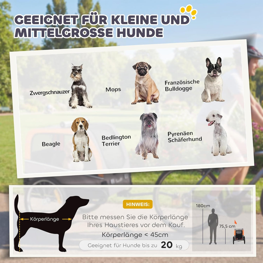 PawHut Hundeanhänger Faltbarer Fahrradanhänger mit Sicherheitsreflektoren 2 Türen Verstellbarer Lein