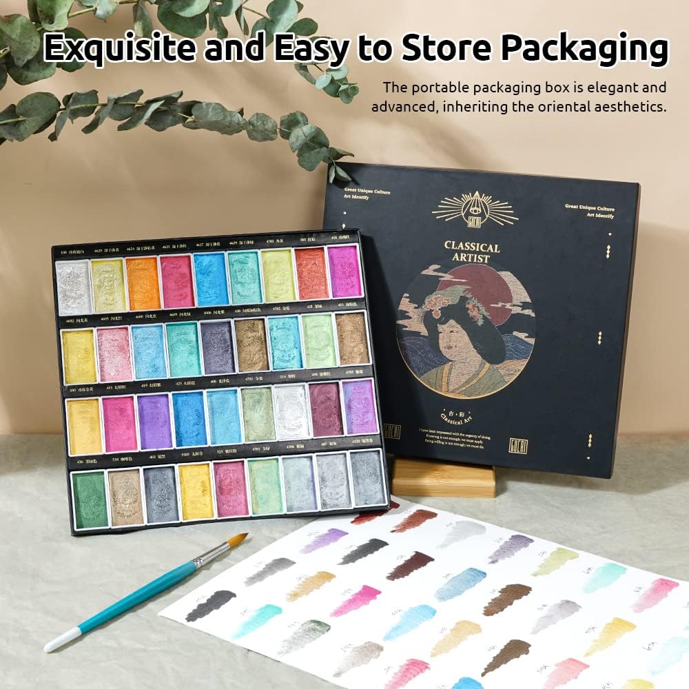 Paul Rubens Aquarellfarben Set Pearl, 36 Classic und Glossy Farben, hohe Deckkraft, gute Lichtechthe