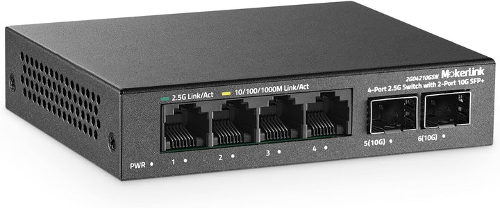 MokerLink 4 Port 2.5G Ethernet Switch mit 2x10G SFP+ Slot, 4x2.5G RJ45 Ports kompatibel mit 100/1000