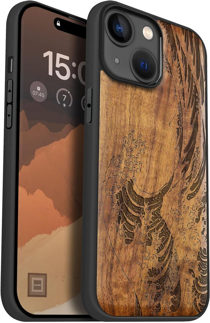 Carveit Handyhülle für iPhone 15 Cover Kompatibel mit Magsafe [Holz und TPU Silikon Hybrid hülle] Ma