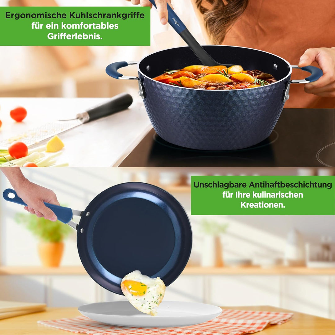 NutriChef Pfannenset & Topfset 11-teilig Antihaftbeschichtet – Kochtopf Set mit Durchsichtigen Decke