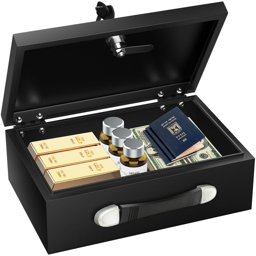 Mejasg 18L Tragbarer Safe Tresor Feuerfest Wasserdicht mit Schlüssel, Kleiner Tresor für Zuhause mit