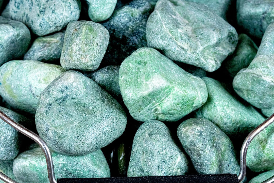 Saunasteine Jadeit 15 kg – Abgerundet, 5–10 cm | Höchste Haltbarkeit, Langanhaltende Wärme | Für Ele