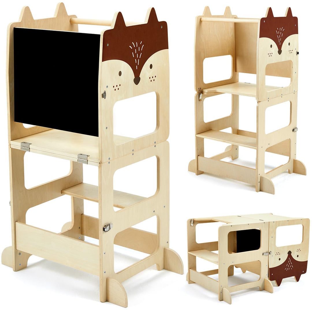 labebe Lernturm ab 1 Jahr（92 * 38.5 * 42cm）， klappbar Montessori Learning Tower，3 in 1 Montessori Le