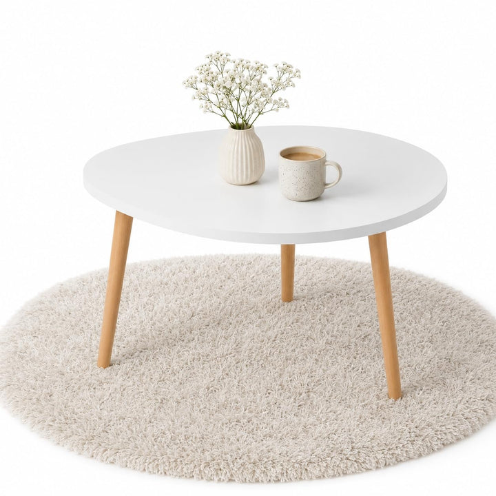 PlayPals Couchtisch Weiss 60x40 Oval Organisch – Skandinavischer Wohnzimmertisch Holzbeine, Kleiner