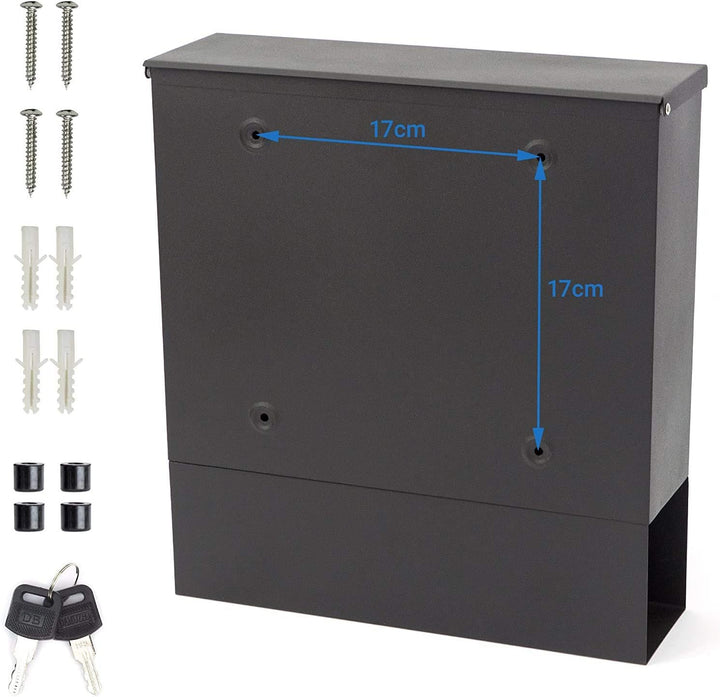 VERDA Designer Briefkasten mit Zeitungsfach, XL Postkasten, Wandbriefkasten, Mailbox, 2X Schlüssel,