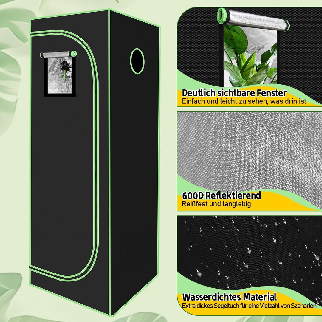 Ikodm Growzelt, 80x80x180 cm Growbox, 600D Oxford Grow Tent, Lichtdicht und Wasserdicht Growschrank,