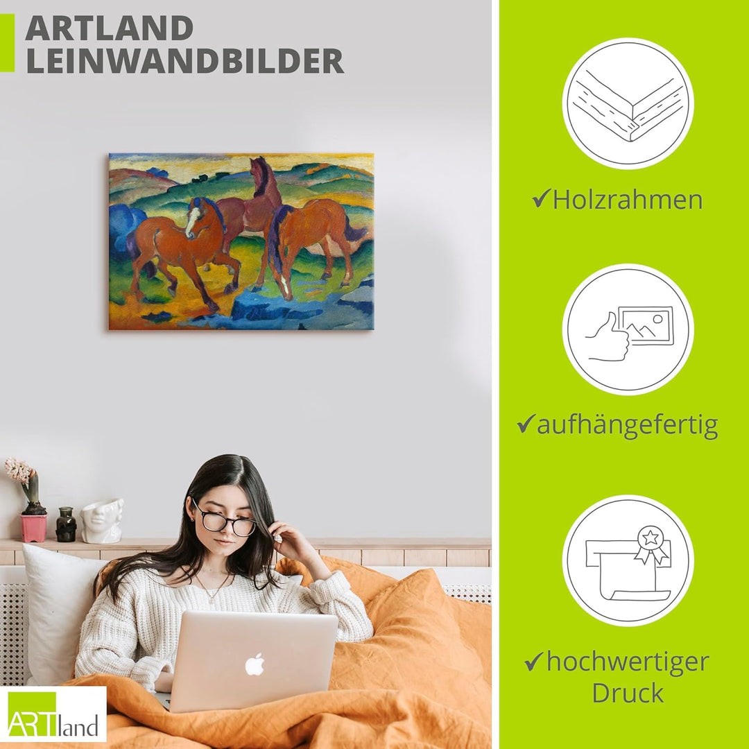 ARTland Leinwandbilder Wandbild Bild auf Leinwand 120x80 cm Wanddeko Landschaften Weide Tiere Die ro