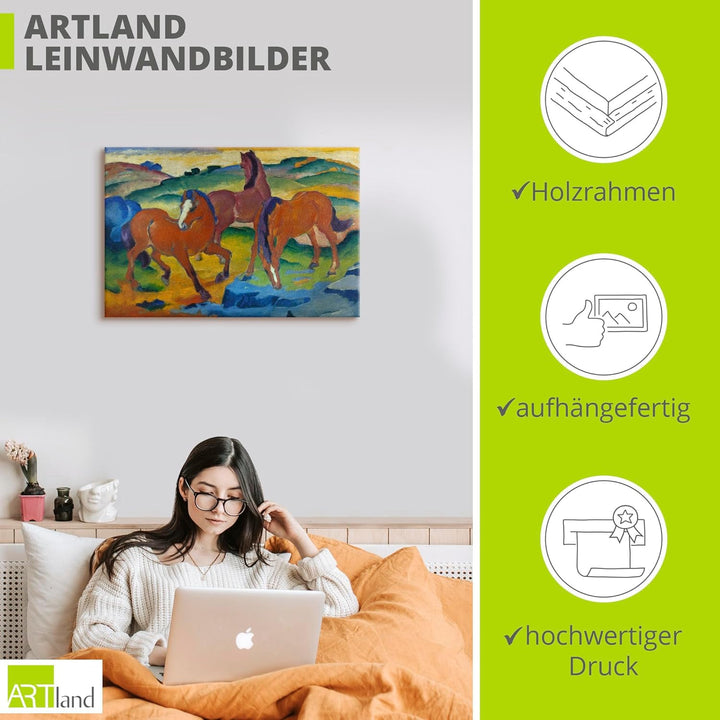 ARTland Leinwandbilder Wandbild Bild auf Leinwand 120x80 cm Wanddeko Landschaften Weide Tiere Die ro