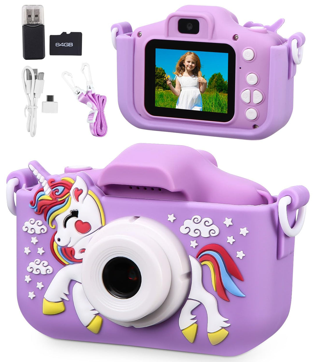 Kinderkamera,Kinder Kamera 1080P Bildschirm Kamera Kinder mit 64GB-Karte Selfie Digitalkamera Fotoap