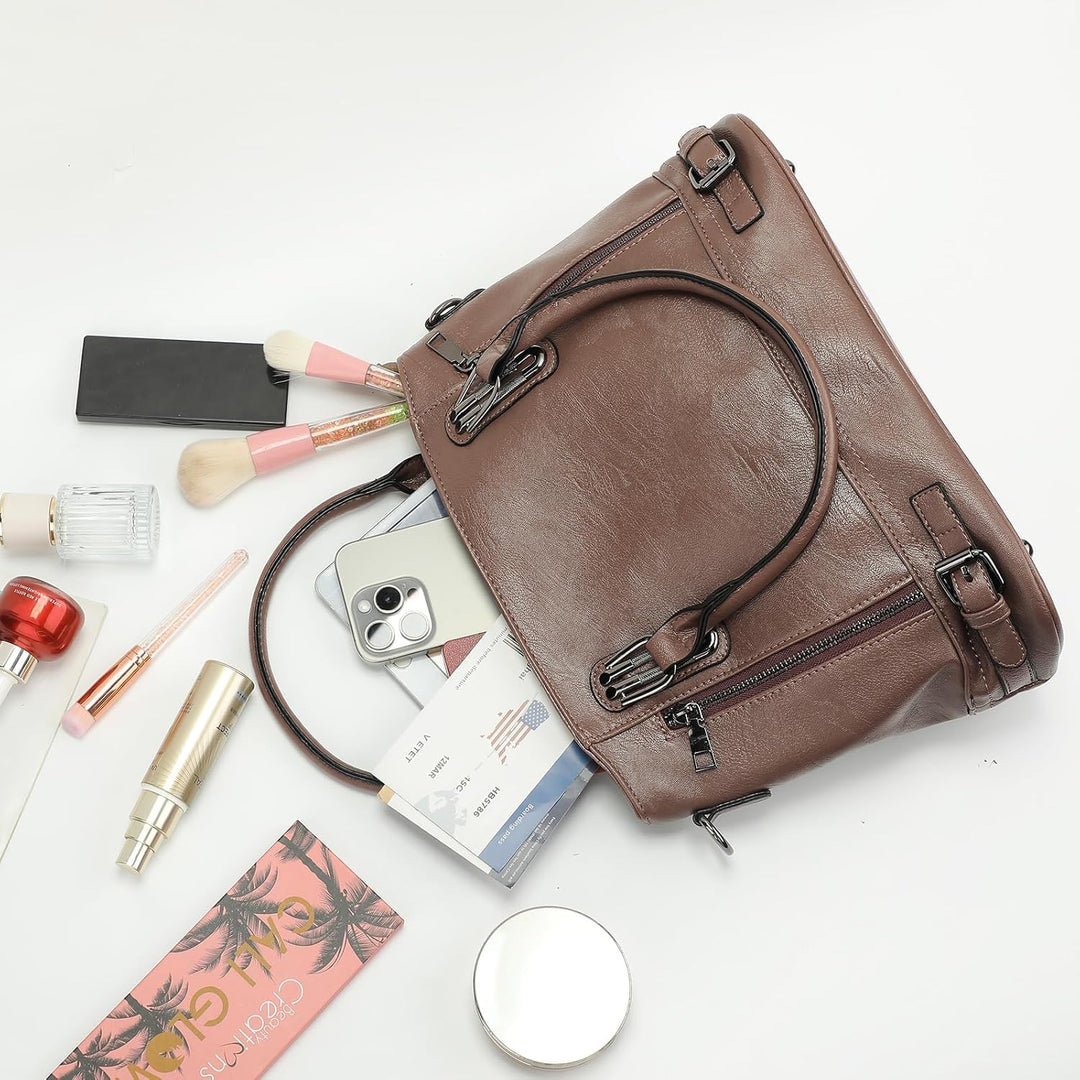 VINBAGGE Damen Handtasche PU Leder Henkeltasche Shopper Tasche Vintage Weiches Umhängetasche Schulte