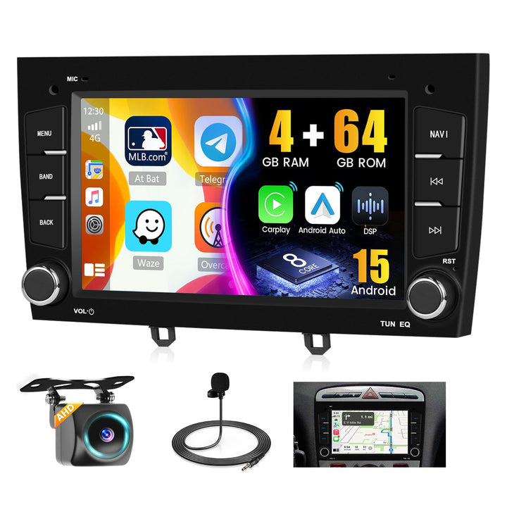 Hikity 8 Core/4G+64G/DSP Android 15 Autoradio für Peugeot 408 2010-2024 mit Wireless CarPlay Android
