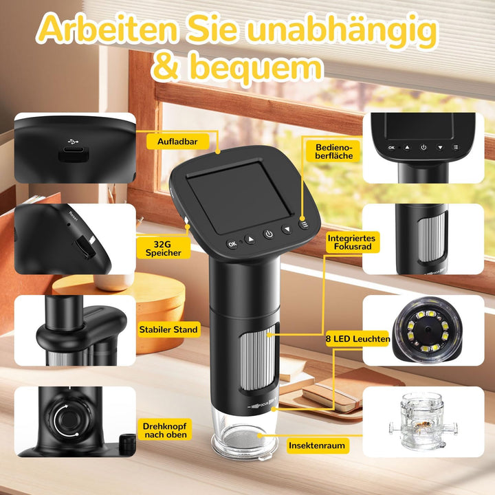 Microscope IMICHI Mikroskop für Kinder mit LCD Bildschirm 1000X grosse Vergrösserung klares Bild, ei