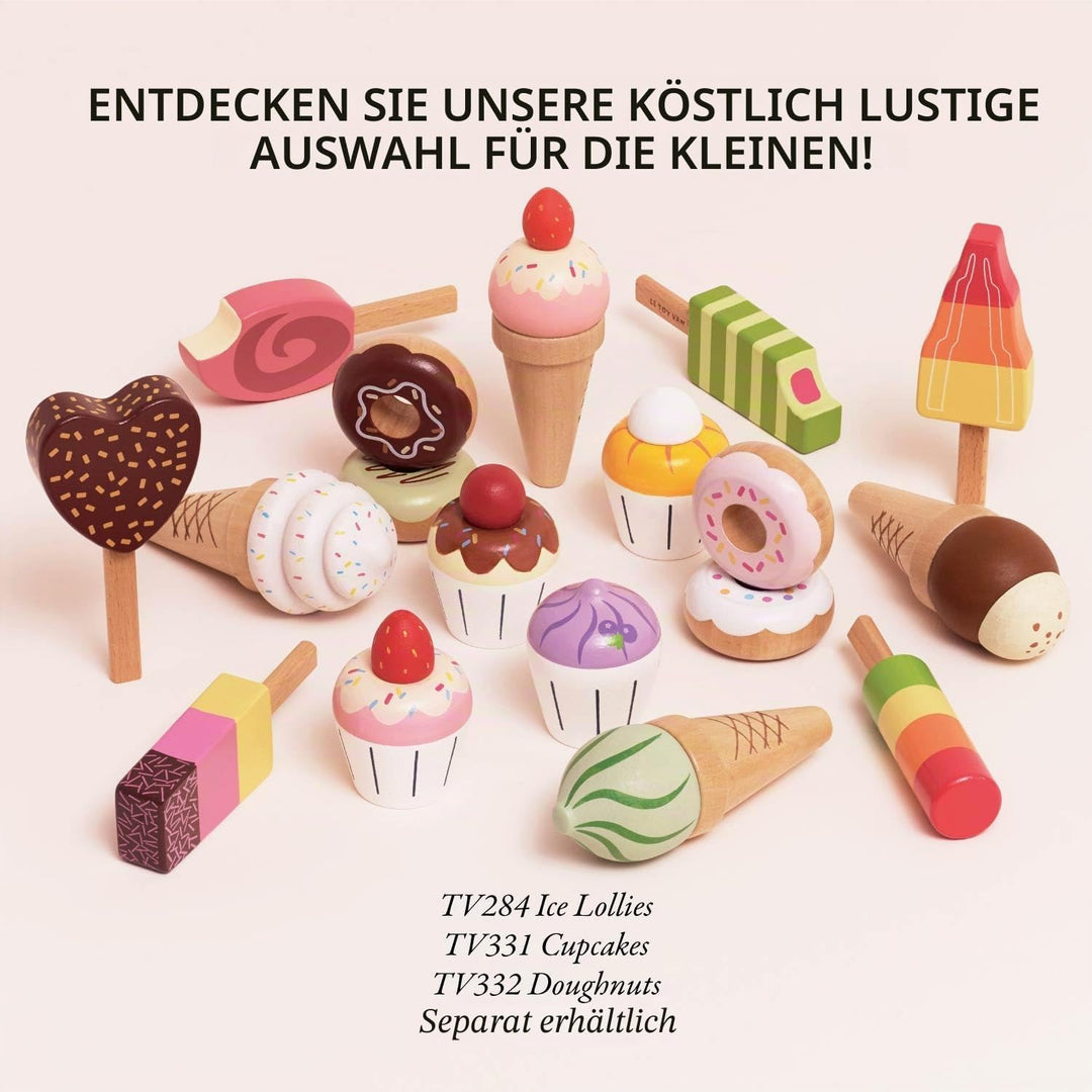 Le Toy Van - Educational Wooden Toy Honeybake Ice Creams Pretend Play Kids Playset, 6 Pieces - Great
