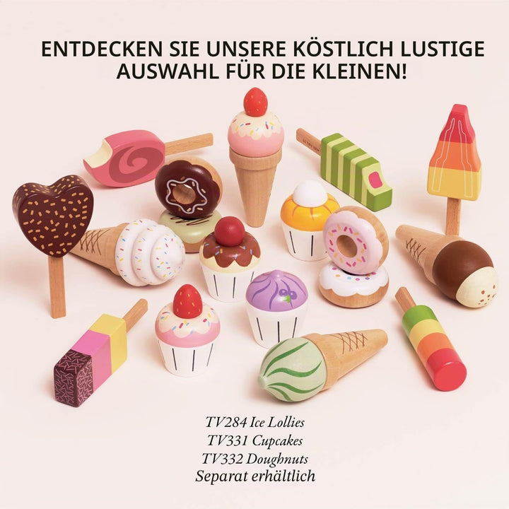 Le Toy Van - Educational Wooden Toy Honeybake Ice Creams Pretend Play Kids Playset, 6 Pieces - Great