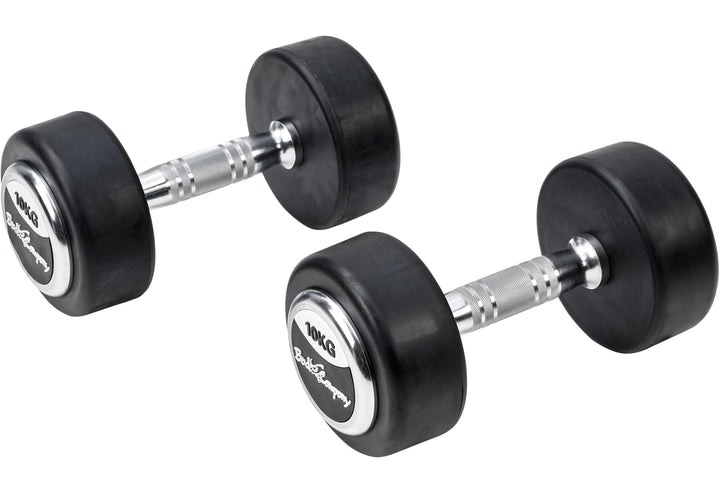 Deluxe gummierte Studio Hanteln schwarz/Bad Company Rundhanteln inkl. Chrom-Applikationen - 2 x 10,0