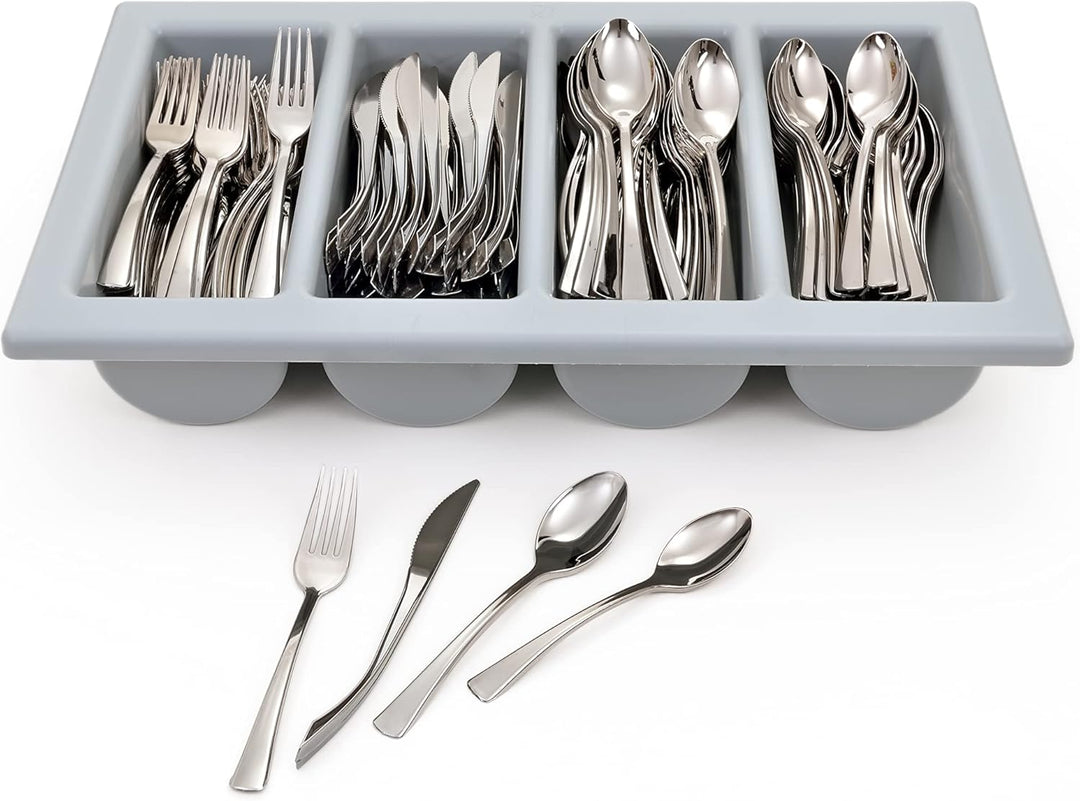GRÄWE Tafelbesteck 200-tlg. für 50 Personen, Besteck aus Kunststoff inkl. Gastrokasten - wiederverwe