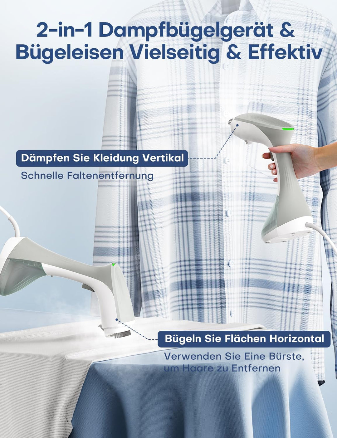 AROEVE Steamer Dampfglätter 1300W Handheld Dampfbügeleisen, 260ML Grosser Tank, 2 Dampfmodi, kompakt