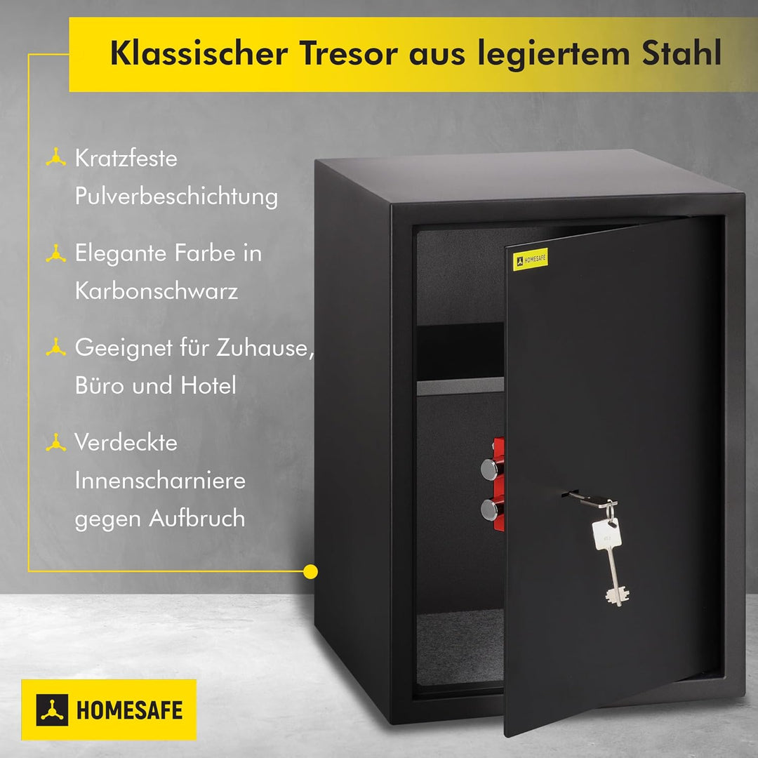 Homesafe HV50K Tresor Safe mit Schlüssel-Schloss, 50x35x35cm (HxWxD), Carbon Satin Schwarz, 50x35x35