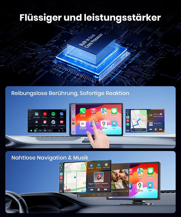 9.26 Zoll CarPlay Display mit IPS Touchscreen, kabellosem Apple CarPlay und Android Auto, Bluetooth