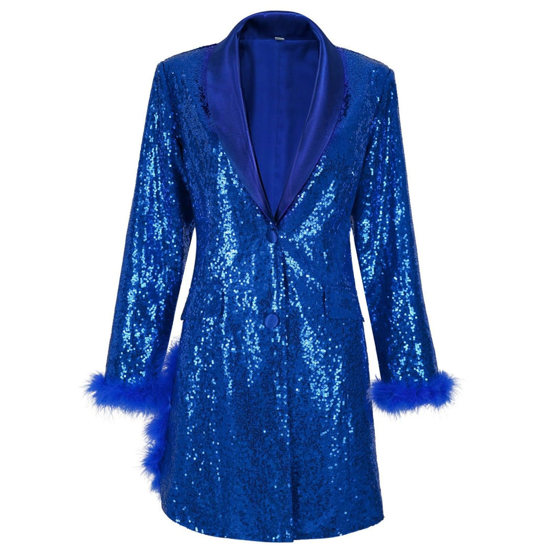 Damen Blazer Mit Glitzer Oversize Blazer Langer Damen Pailletten Sakko Jacke Elegant Anzugjacke Part
