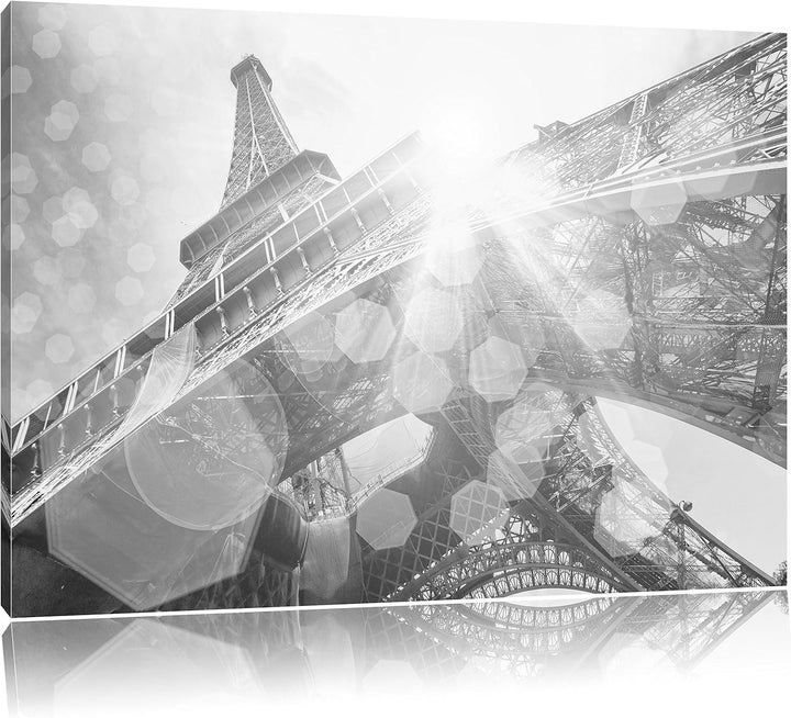 Pixxprint Eiffelturm im Sonnenschein als Leinwandbild | Grösse: 100x70 cm | Wandbild| Kunstdruck | f