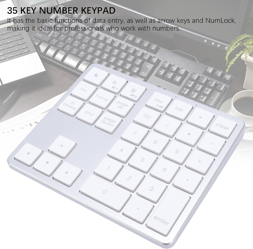 Nummernblock, Kabelloser Dual-Modus, Wiederaufladbar für PC, Laptop, Tablet, 35 Tasten, mit Einem Ei