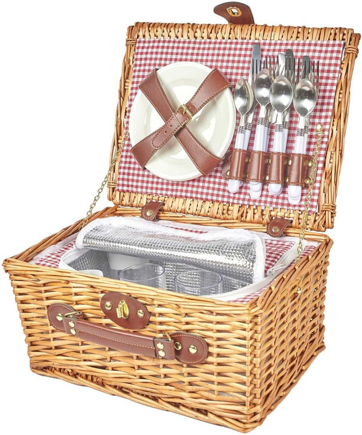 COOK CONCEPT The Home Deco Factory Wicker Picnic Basket with Garden Tableware