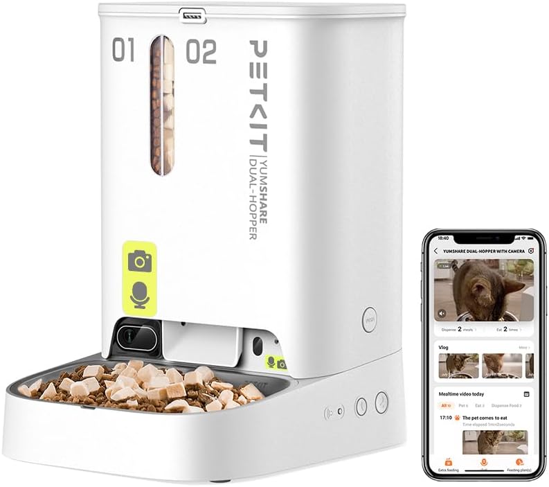 PETKIT Futterautomat Katze 2 Näpfe Mit Kamera, Futterautomat Katze,5L Katzen Futterautomaten,Automat