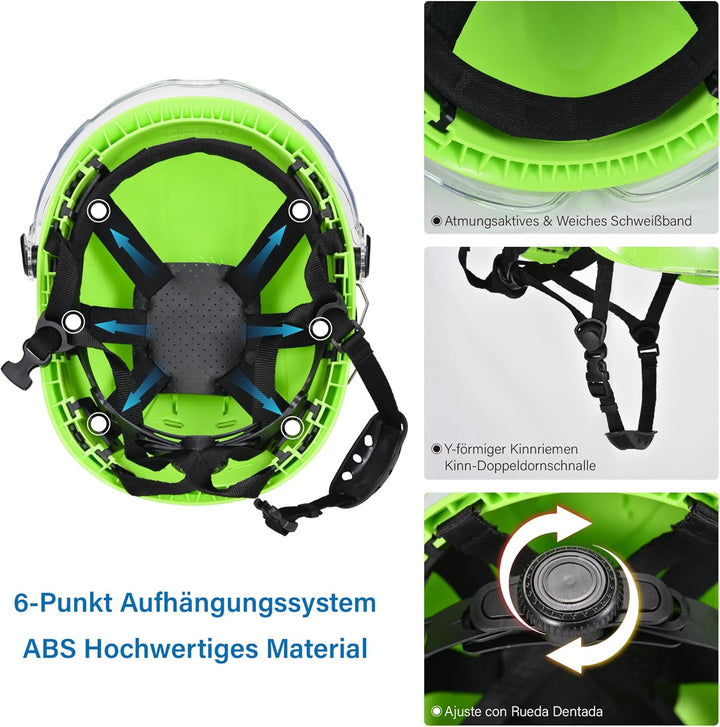 SAFEYEAR Sicherheit Harter Hut mit Anti-Kratzer Brille, eramuffs, CE EN397 Sicherheitshelme mit Kinn