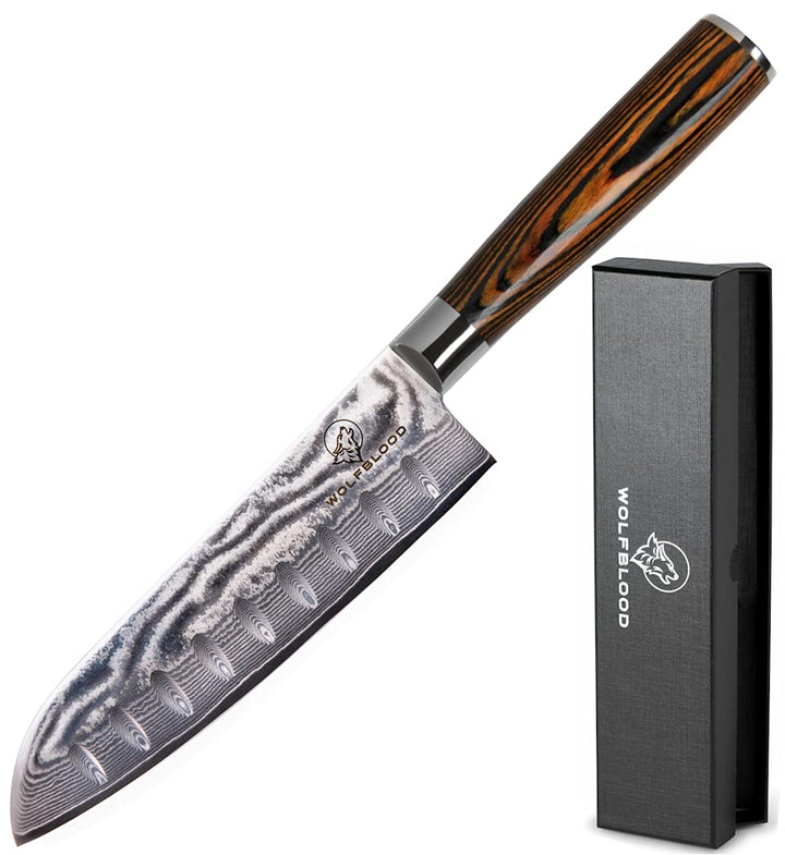 Wolfblood Damastmesser Santoku Messer XL(30cm) Profi-Kochmesser aus 67 Lagen Damaststahl & VG10 Allz