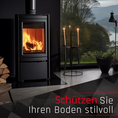 BIJON Funkenschutz-Platte Schwarz mit polierter Kante, Glasplatte Kaminofen, Kaminschutz mit ESG Sic