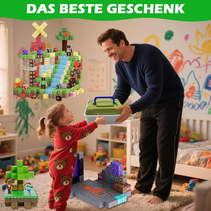 Lnxquizzic Magnetische Bausteine 120 Stück,2 Miner Figur,Zomblock Magnetblöcke für Kinder, Baue Mein