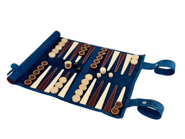 Melia Games Backgammon zum Rollen - Reise-Backgammon aus feinstem Nubuk Echt-Leder mit handgefertigt