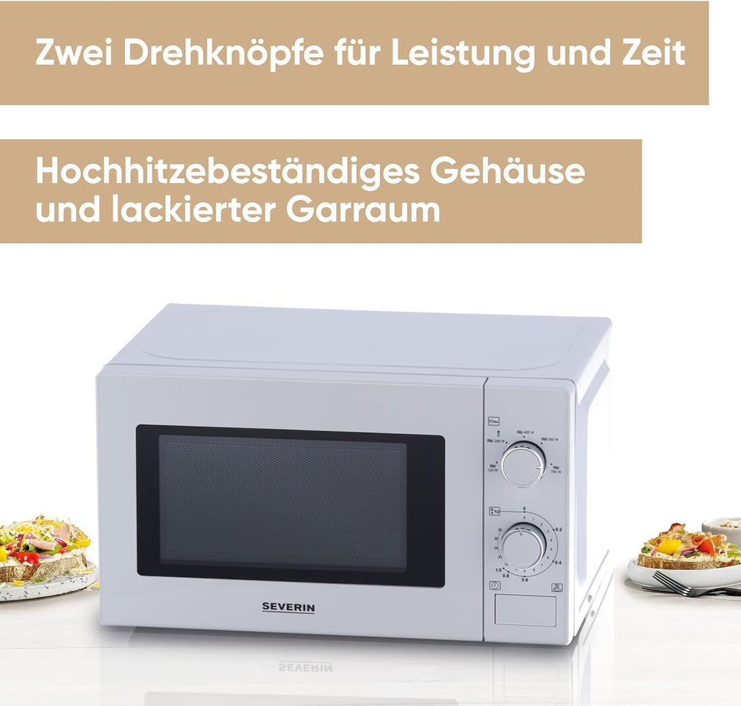 SEVERIN Mikrowelle, Mikrowellengerät zum Auftauen und Erhitzen, Mikrowelle mit Drehteller für gleich