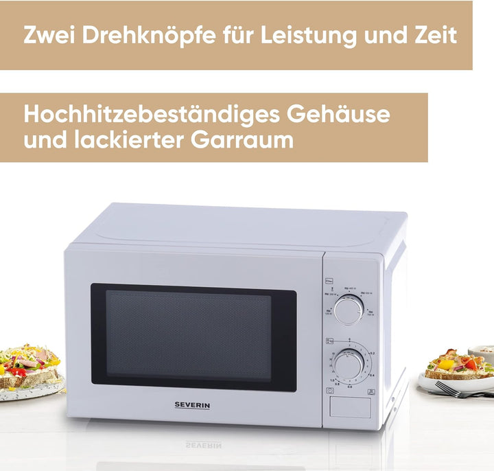 SEVERIN Mikrowelle, Mikrowellengerät zum Auftauen und Erhitzen, Mikrowelle mit Drehteller für gleich