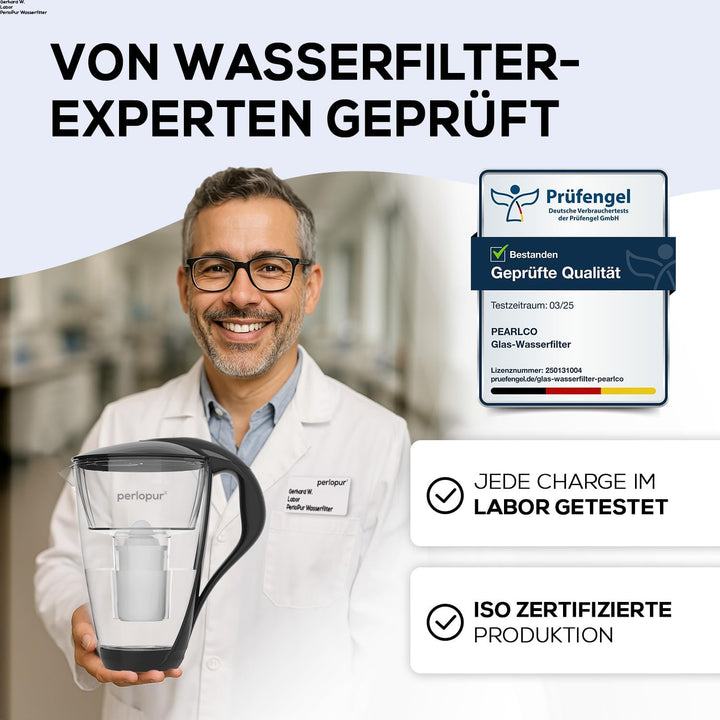 GLAS-Wasserfilter PearlCo (anthrazit) mit 1 Protect+ classic Filterkartusche (f. hartes Wasser) - Ma