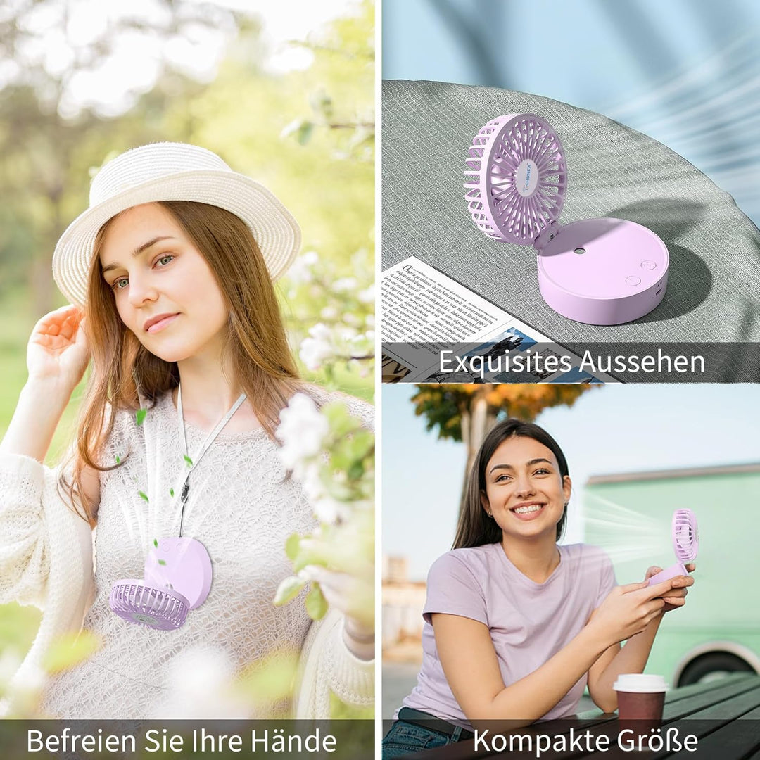 Handventilator mit Kühlen Nebel,Tragbarer Mini Ventilator USB-Aufladbar,5 Geschwindigkeiten,Faltbare