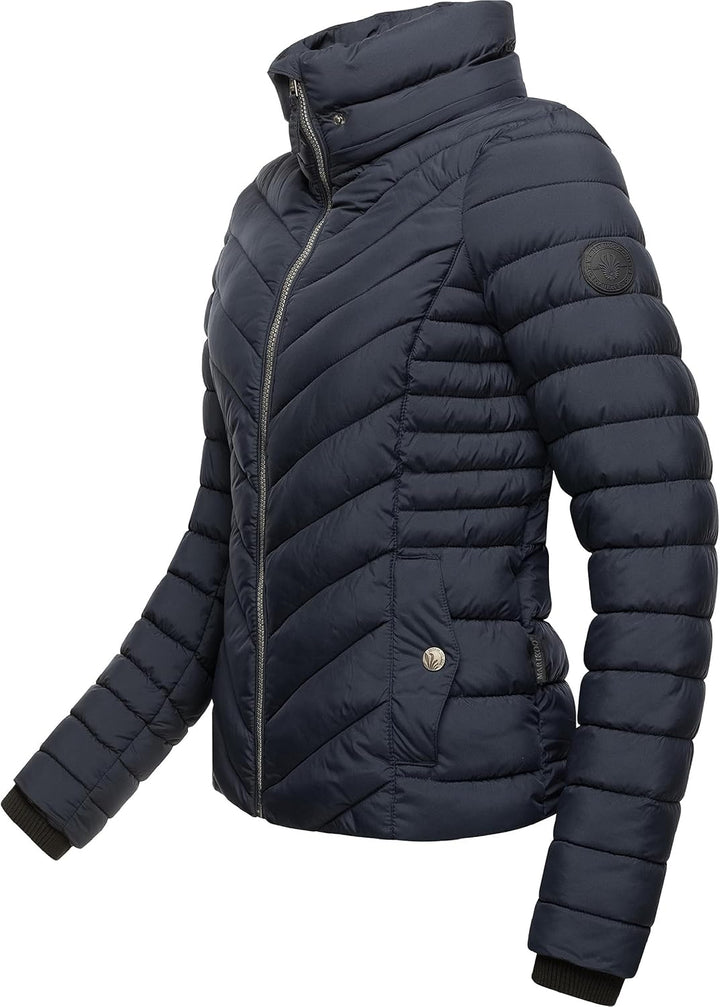MARIKOO Damen Übergangsjacke leichte Steppjacke kurz mit Abnehmbarer Kapuze Kagomee XS-XXL L Navy, L