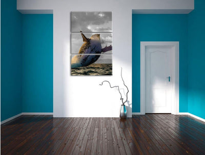 Pixxprint riesiger Buckelwal in Canada schwarz/weiss 3-Teiler Leinwandbild 120x80 Bild auf Leinwand