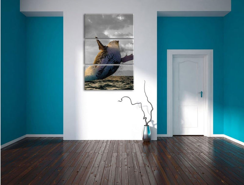 Pixxprint riesiger Buckelwal in Canada schwarz/weiss 3-Teiler Leinwandbild 120x80 Bild auf Leinwand