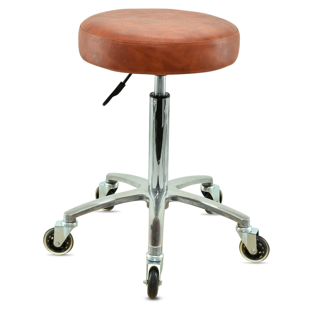 Premium Rollhocker Hellbraun höhenverstellbar von 55 bis 75 cm - Rundsitz- Drehhocker Arbeitshocker