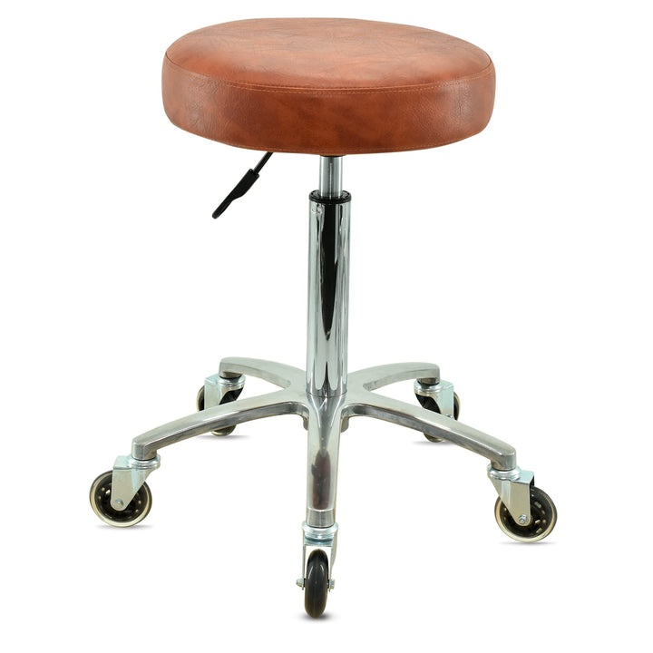 Premium Rollhocker Hellbraun höhenverstellbar von 55 bis 75 cm - Rundsitz- Drehhocker Arbeitshocker