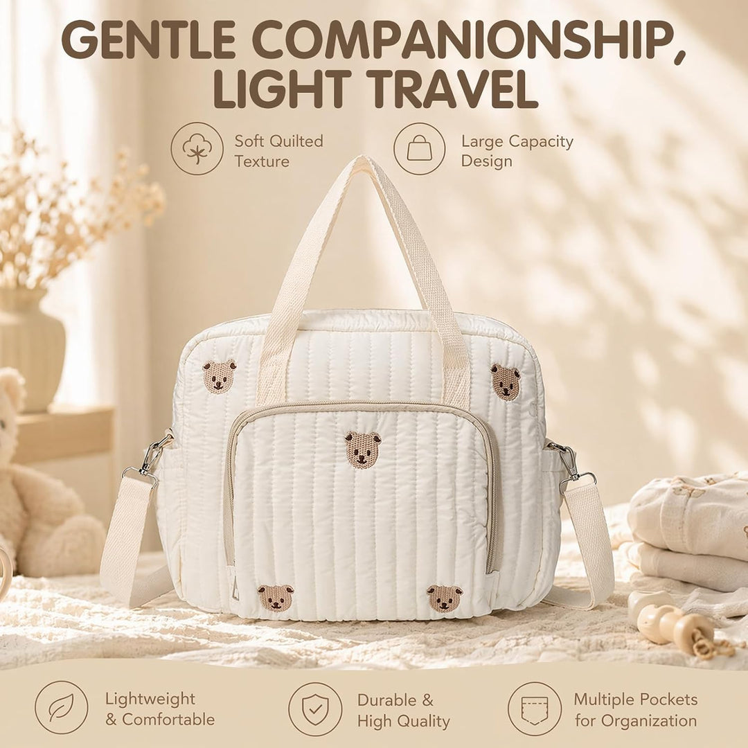 Wickeltasche Baby Grosse Muttertasche aus Baumwolle mit Stickerei, Gesteppte Wickeltasche Damen mit