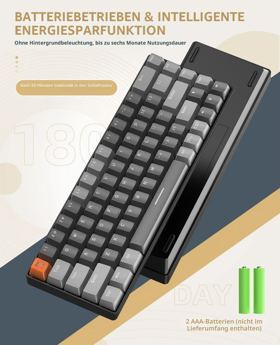 YINDIAO K68 60% Kabellose Mechanische Gaming Tastatur,Bluetooth 5.0/2,4 GHz,Kompakte 68 Tasten Mini