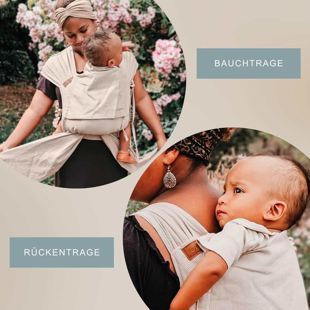 Hoppediz Hop-Tye Advanced - 4-in-1 Babytrage für Neugeborene ab Geburt - Halfbuckle Tragehilfe mit T